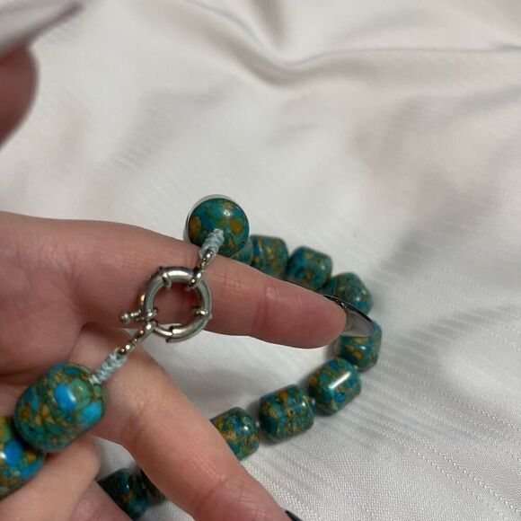 Beautiful Mosaic Turquoise Dyed Magnesite Large Heavy Beads Collar Necklace - Picture 4 of 8